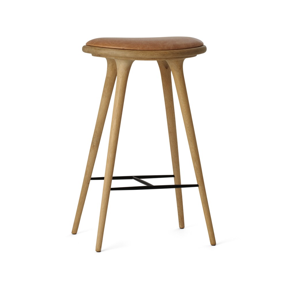 Mater Mater high stool barstool high 74 cm leather natural, soap-finished oak stand