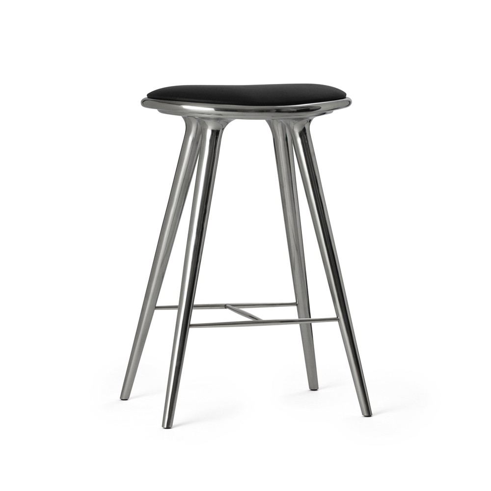 Mater Mater high stool barstool low 69 cm leather black, aluminium stand