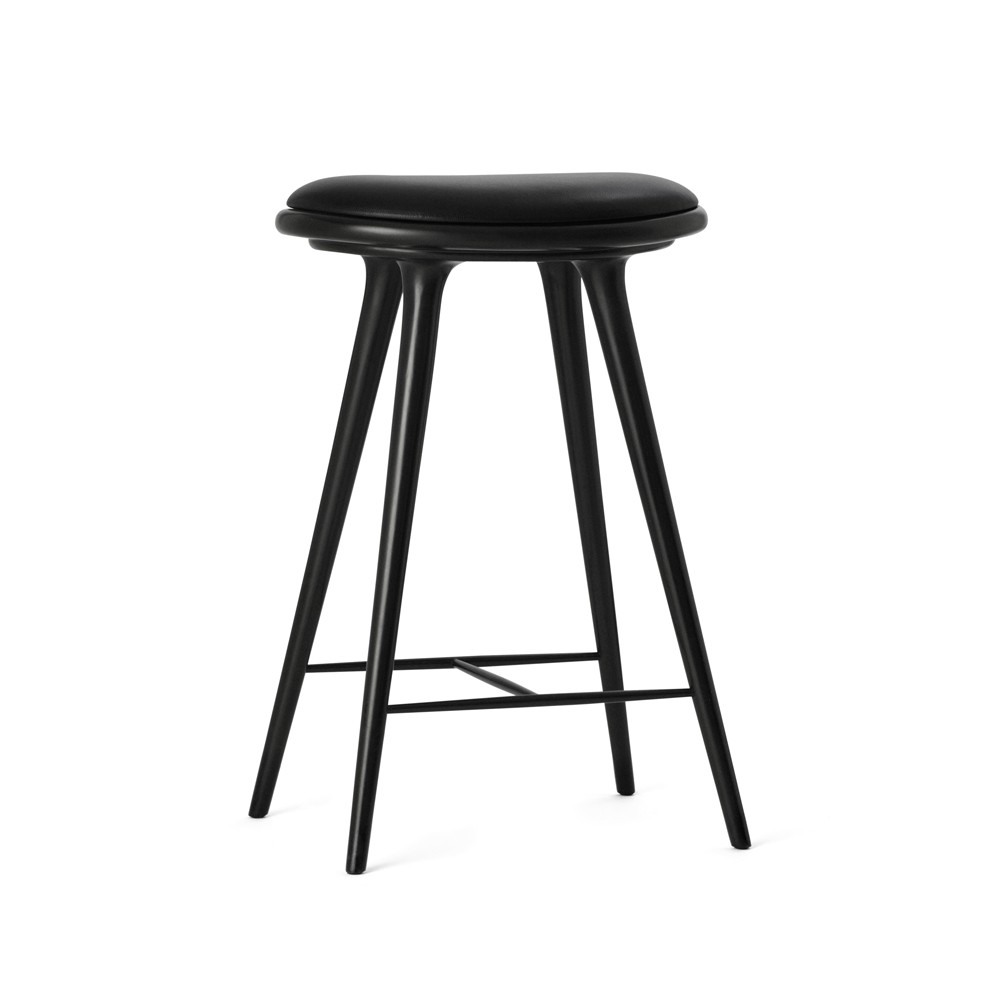 Mater Mater high stool barstool low 69 cm leather black, black stained beech stand