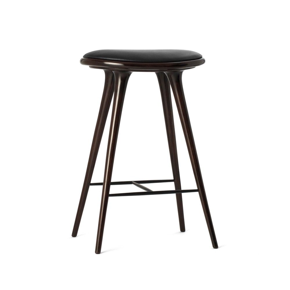 Mater Mater high stool barstool low 69 cm leather black, brown stained beech stand