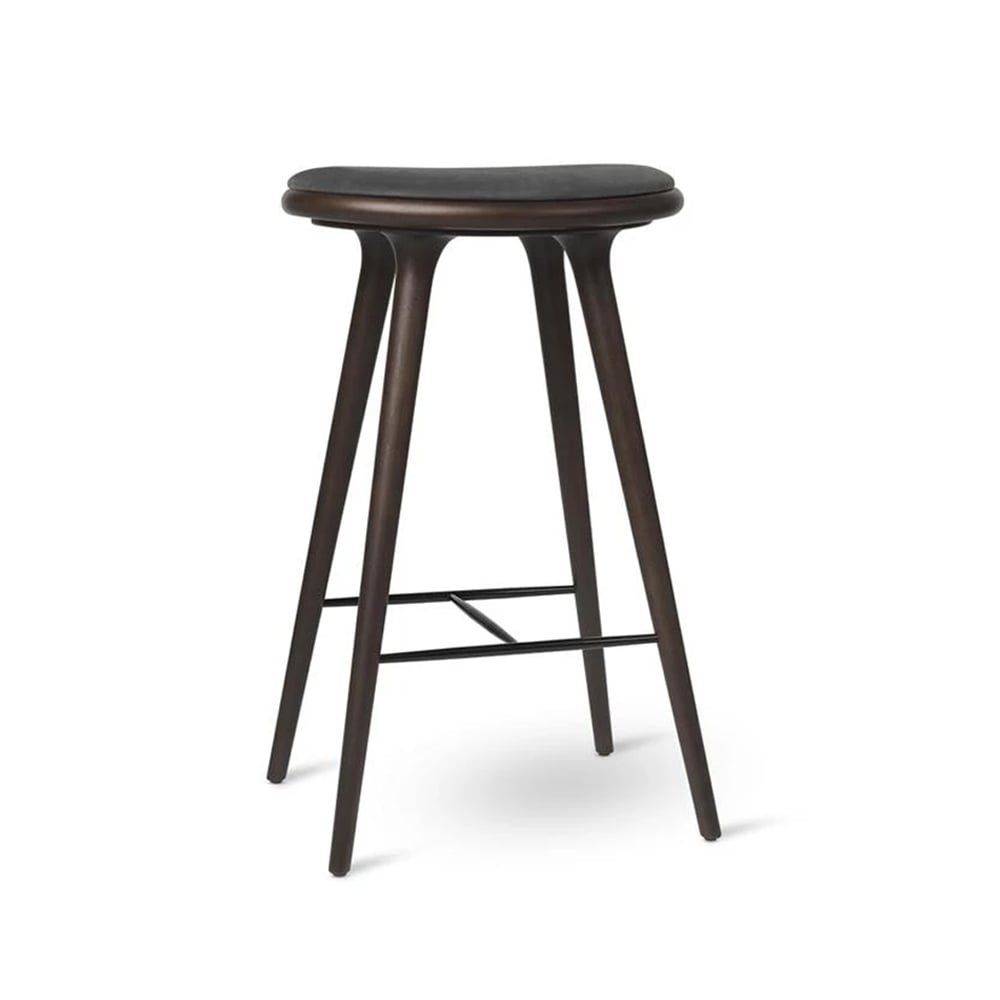 Mater Mater high stool barstool low 69 cm leather black, brown stained beech stand