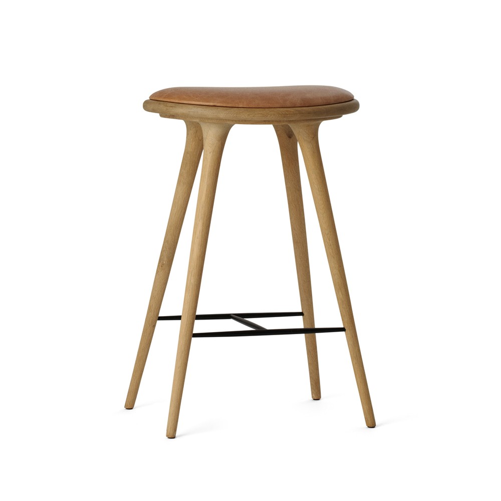 Mater Mater high stool barstool low 69 cm leather natural, soap-finished oak stand