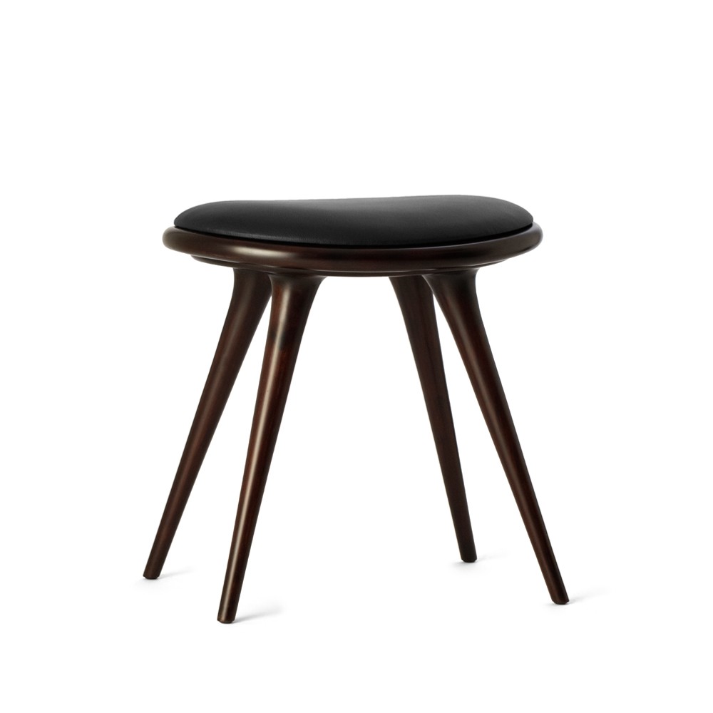 Mater Mater stool Leather black. dark stained beech stand