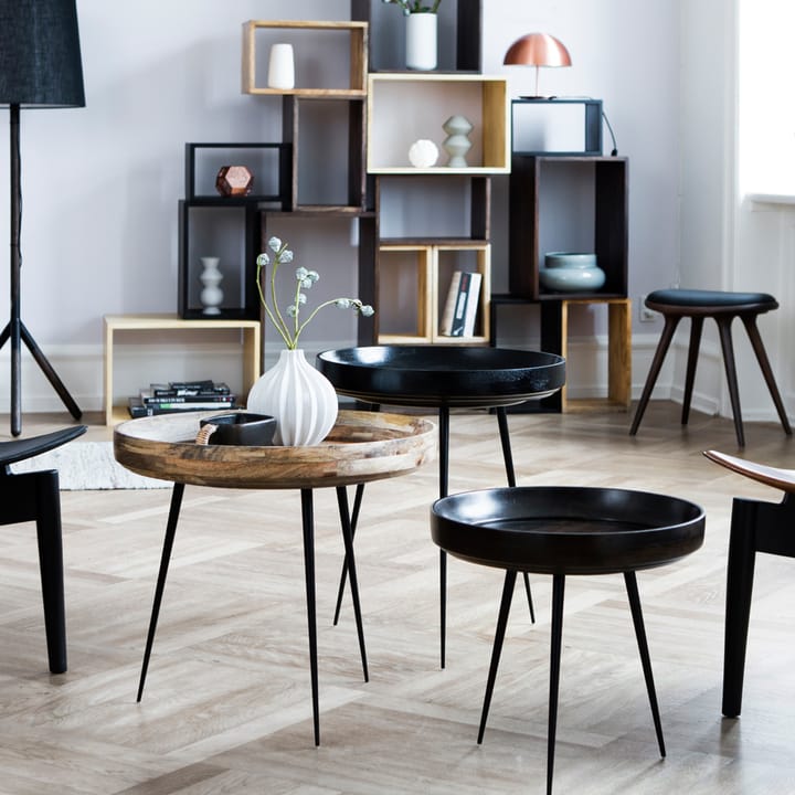 Mater stool, Leather black. dark stained beech stand Mater