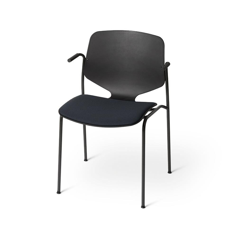 Mater Nova Sea arm chair Fabric cura 60111 black. black steel stand