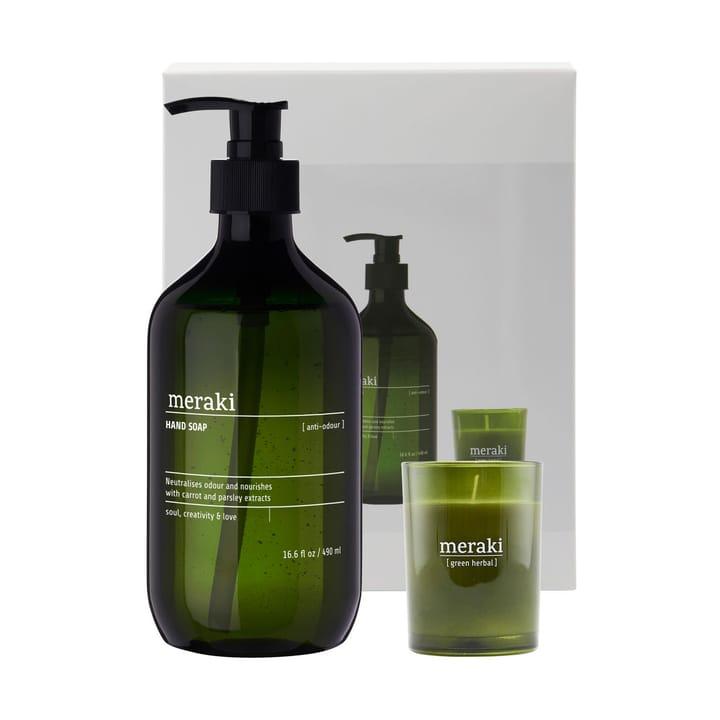 Meraki gift set hand soap and scented candle, Anti-odor green herbal Meraki