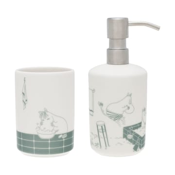 Moomin soap dispenser and toothbrush holder - Bath time green-white - Moomin Arabia