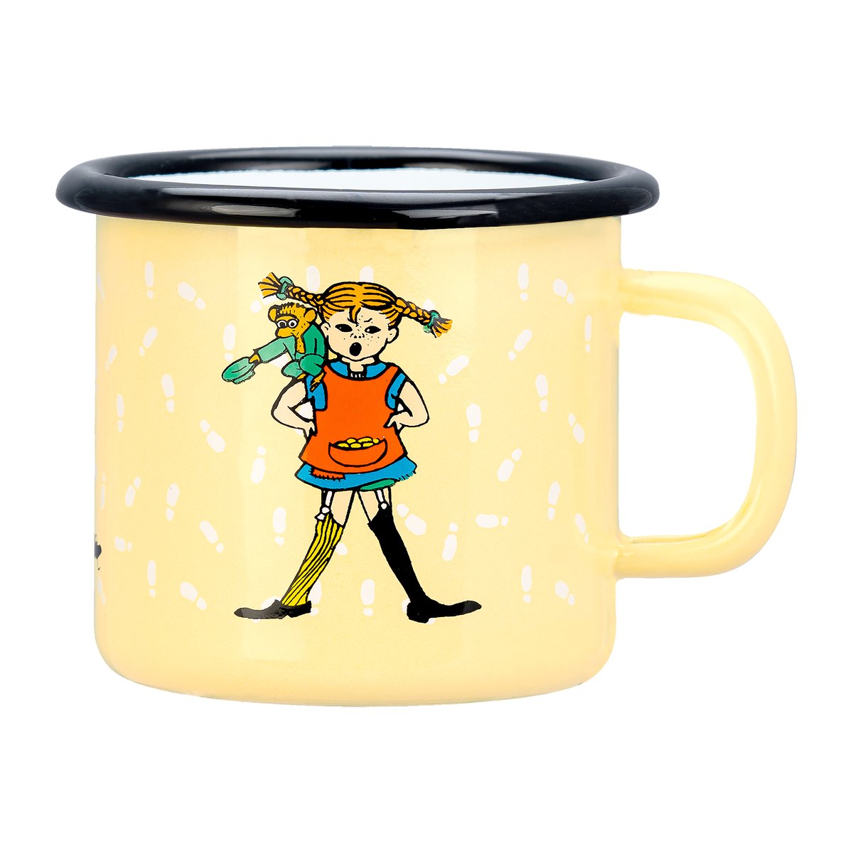 Muurla Pippi Långstrump enamel mug 25 cl Footsteps | Scandinavian Design | Coffee cups | Yellow