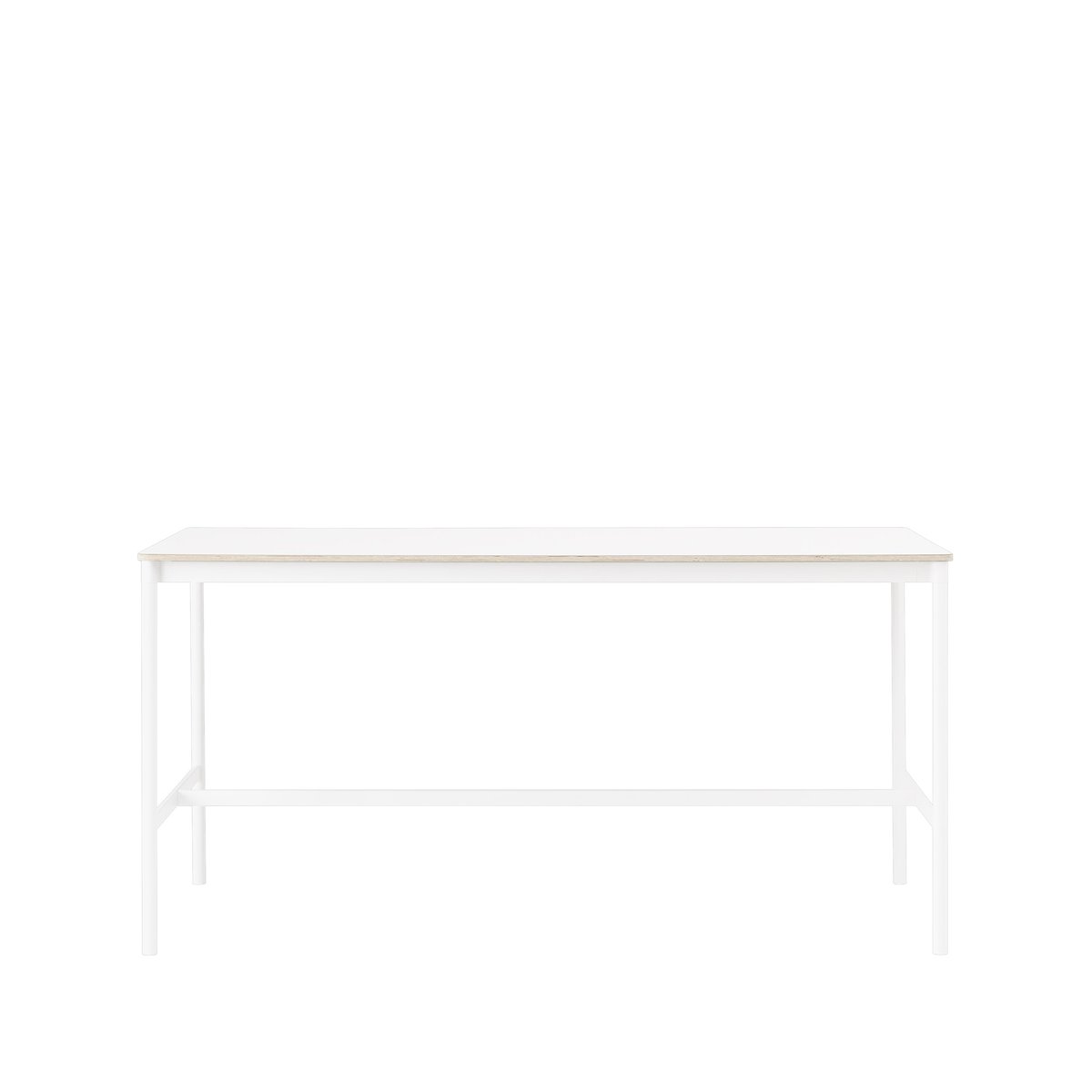 Muuto Base high bar table White laminate, white legs, plywood edge, b85 l190 h95