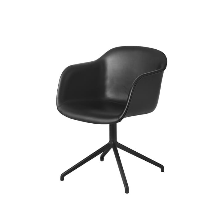 Fiber armchair office chair swivel base with return - Black leather-anthracite black - Muuto