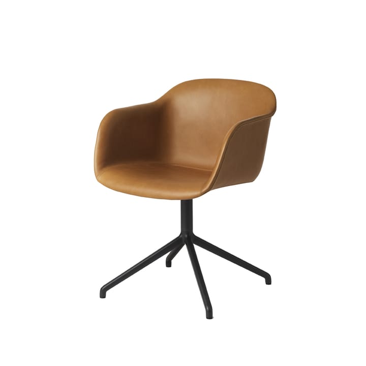 Fiber armchair office chair swivel base with return - Cognac leather-anthracite black - Muuto