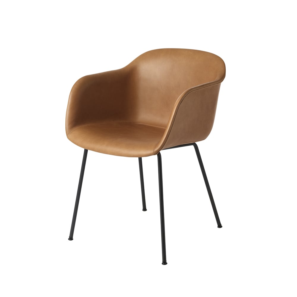 Muuto Fiber armchair tube base Refine leather cognac-Black