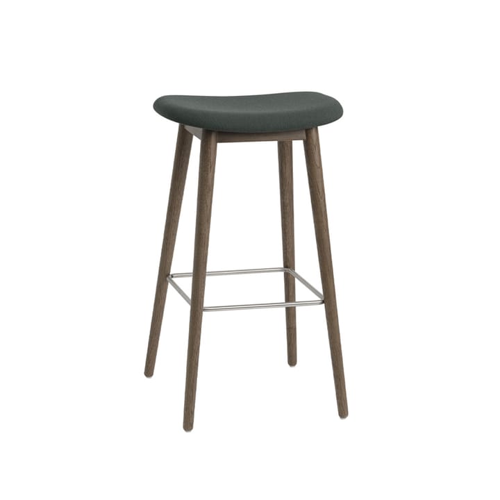 Fiber bar stool 75 cm - Fabric twill weave 990 dark green, brown stained oak legs - Muuto