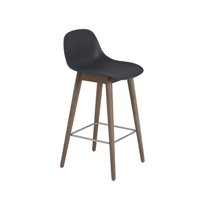 Fiber barstool with backrest 65 cm - Black-dark brown stained legs - Muuto