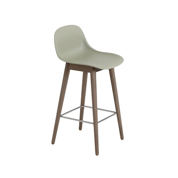 Fiber barstool with backrest 65 cm - Dusty green-dark brown stained legs - Muuto