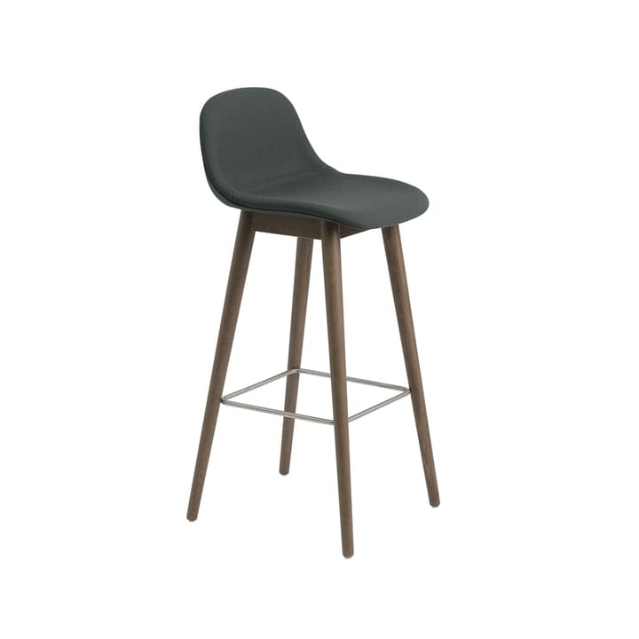 Fiber barstool with backrest 65 cm - Fabric twill weave 990 dark green-brown stained oak legs - Muuto