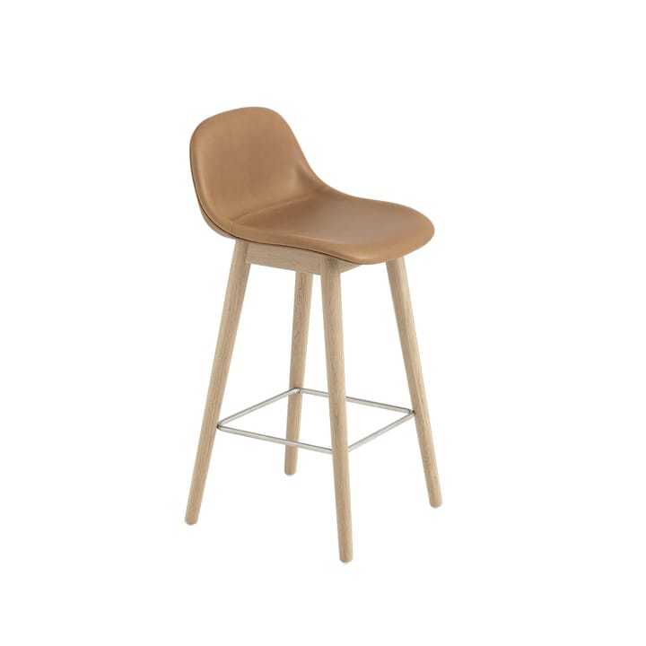 Fiber barstool with backrest 65 cm - Leather refine cognac-oak legs - Muuto