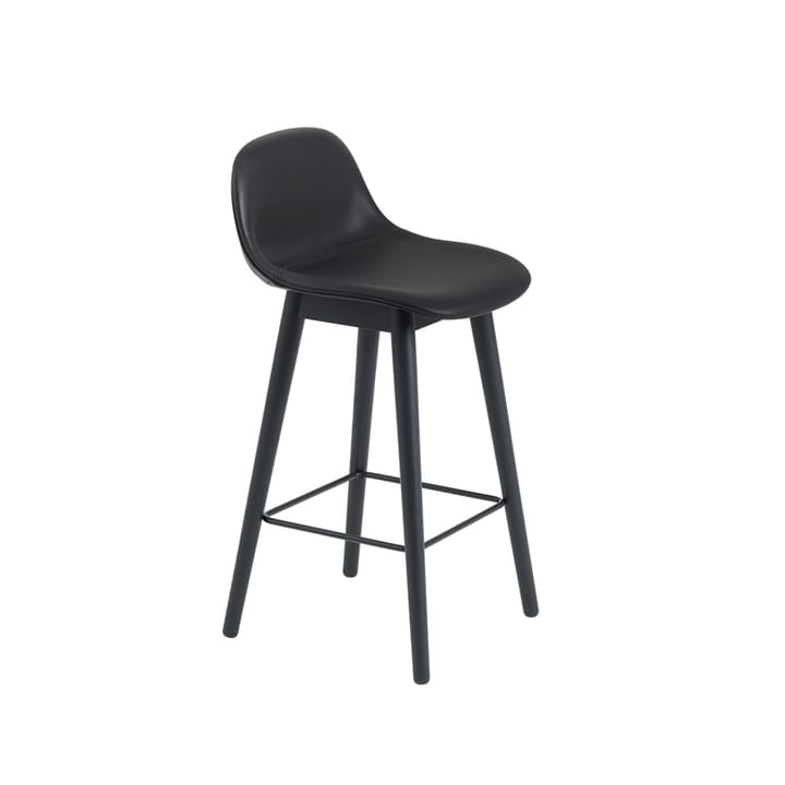 Fiber barstool with backrest 75 cm - Leather black-black legs - Muuto