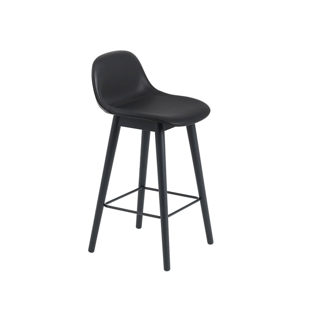 Muuto Fiber barstool with backrest 75 cm Leather black-black legs