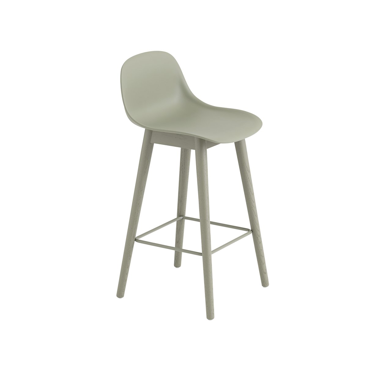 Muuto Fiber barstool with backrest Dusty green, green legs, low