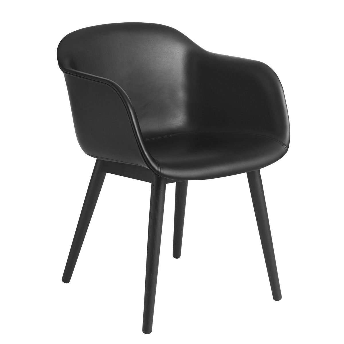 Muuto Fiber Chair chair with armrest and wooden legs Black leather-black