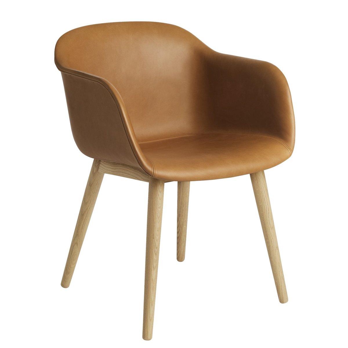 Muuto Fiber Chair chair with armrest and wooden legs Cognac leather-oak