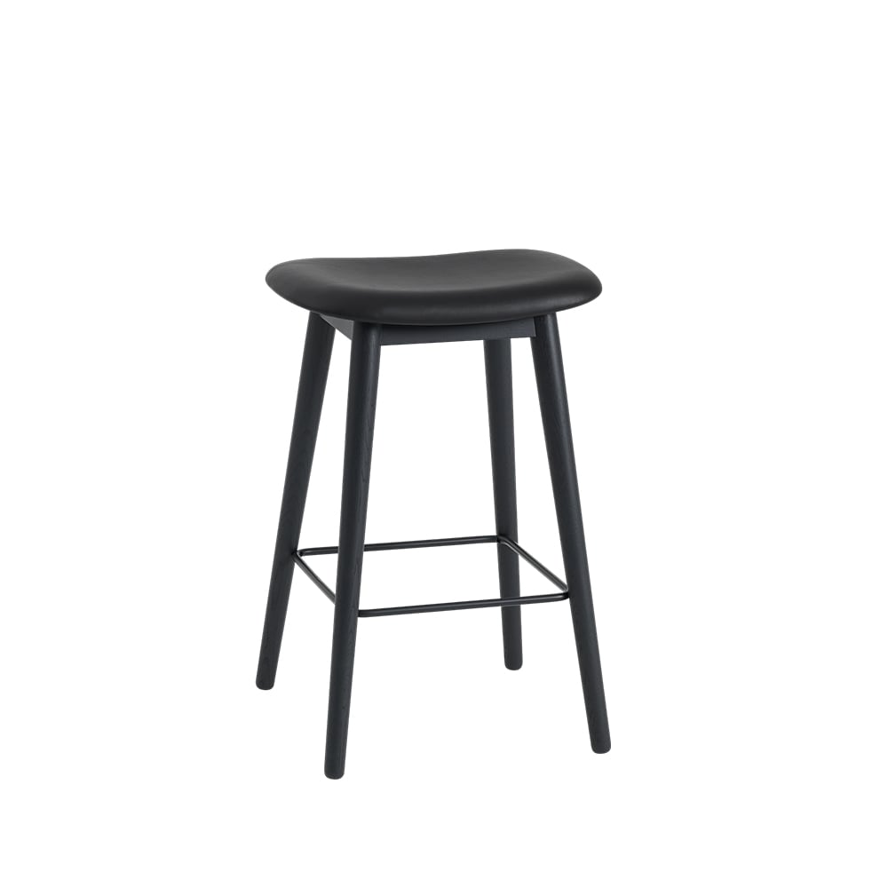 Muuto Fiber counter stool 65 cm Leather black, black leg