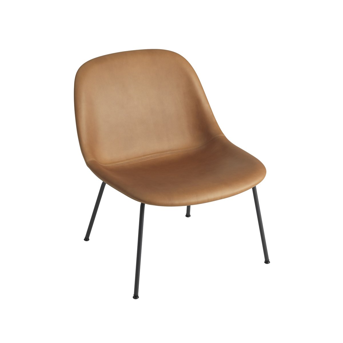 Muuto Fiber Lounge armchair with steel legs Refine leather cognac-Black