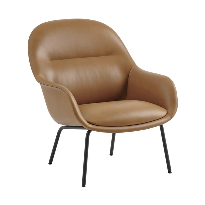 Fiber Lounge armchair with steel legs - Refine leather cognac-black - Muuto