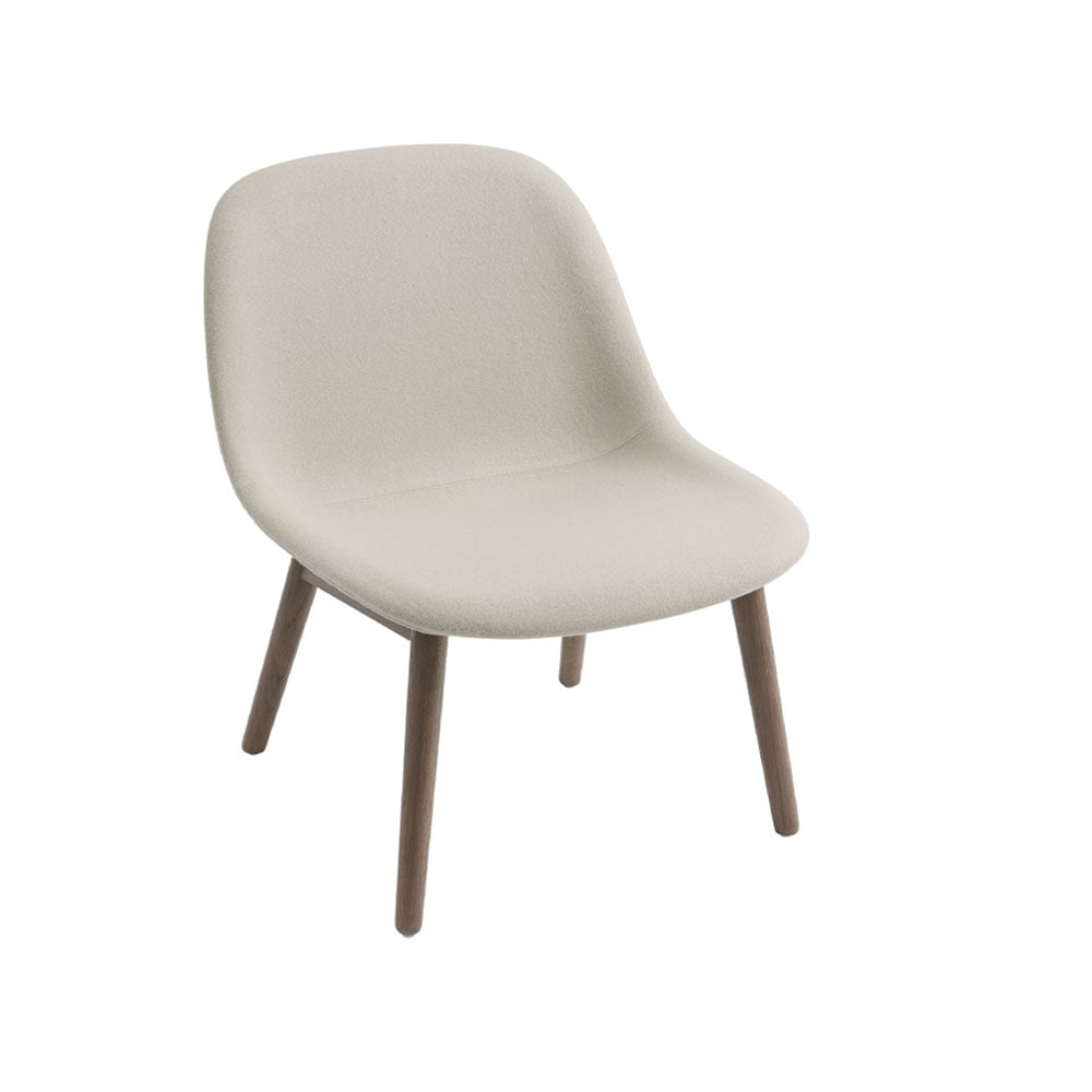 Muuto Fiber lounge chair wood base Fabric hero 211 beige, brown stained oak legs