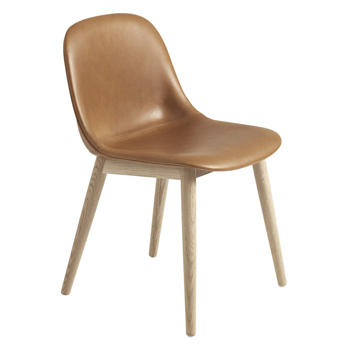 Muuto Fiber Side Chair with wooden legs Cognac leather-oak