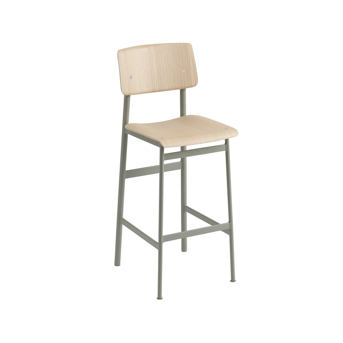 Muuto Loft barstool Oak-high-dusty green steel legs