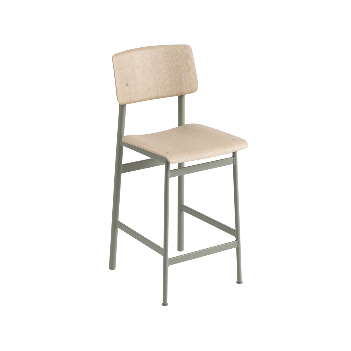 Muuto Loft barstool Oak-low-dusty green steel legs