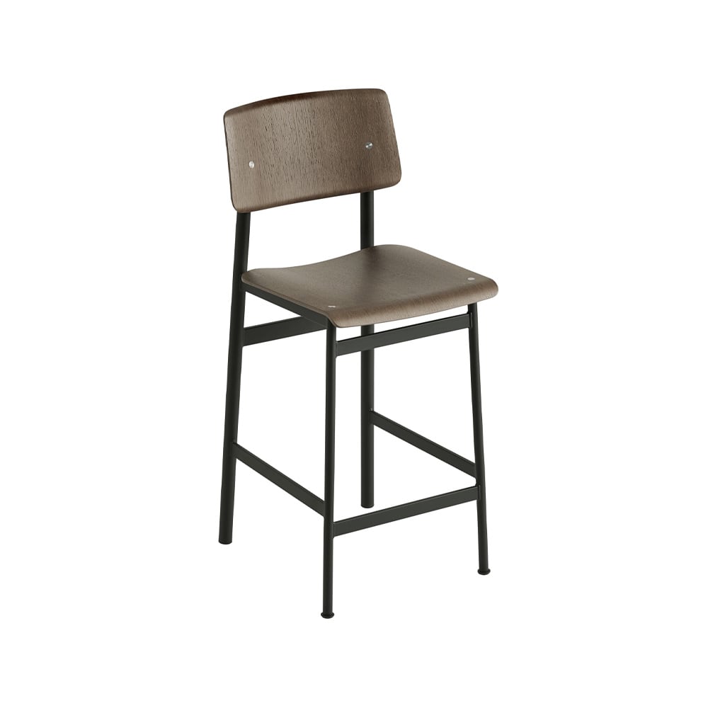 Muuto Loft barstool Stained dark brown, low, black steel legs