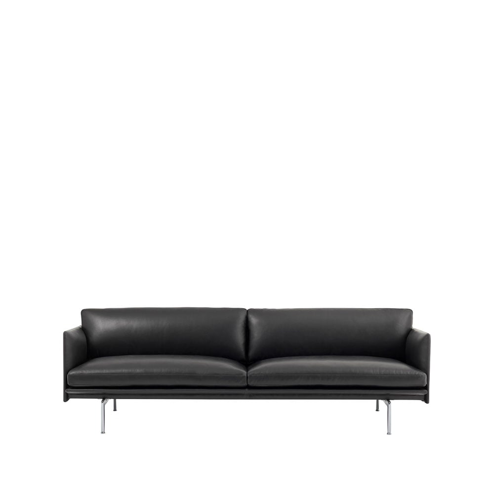 Muuto Outline 3-seater sofa leather Refine black-aluminum leg