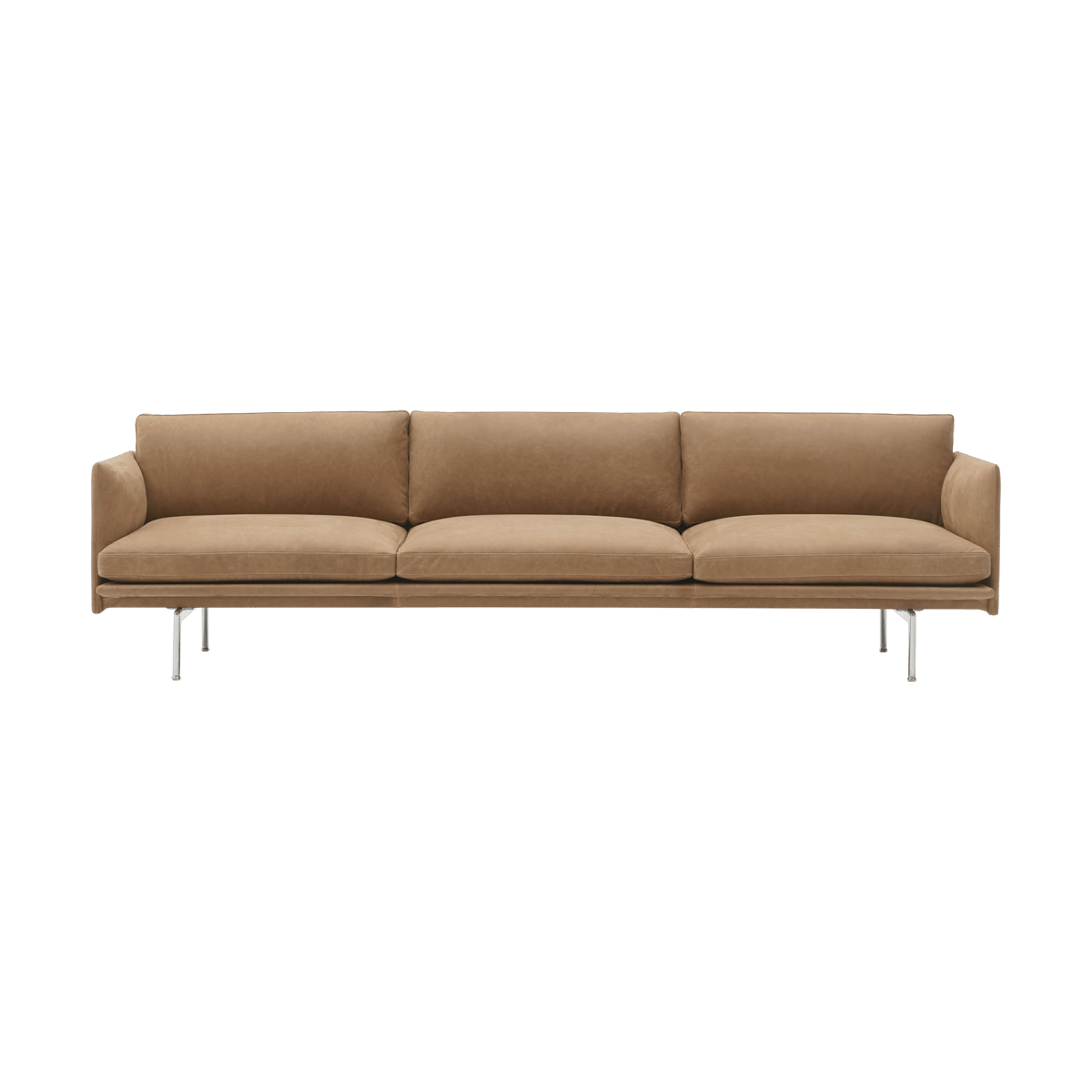 Muuto Outline 3.5-seater sofa polished aluminum Grace leather Camel