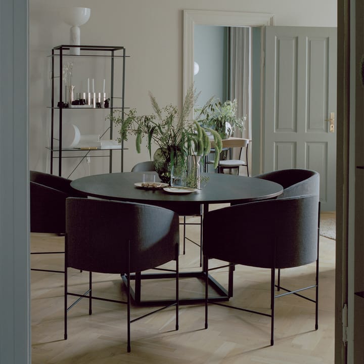 Florence round dining table, Gris du marais marble. ø145 cm. black stand New Works