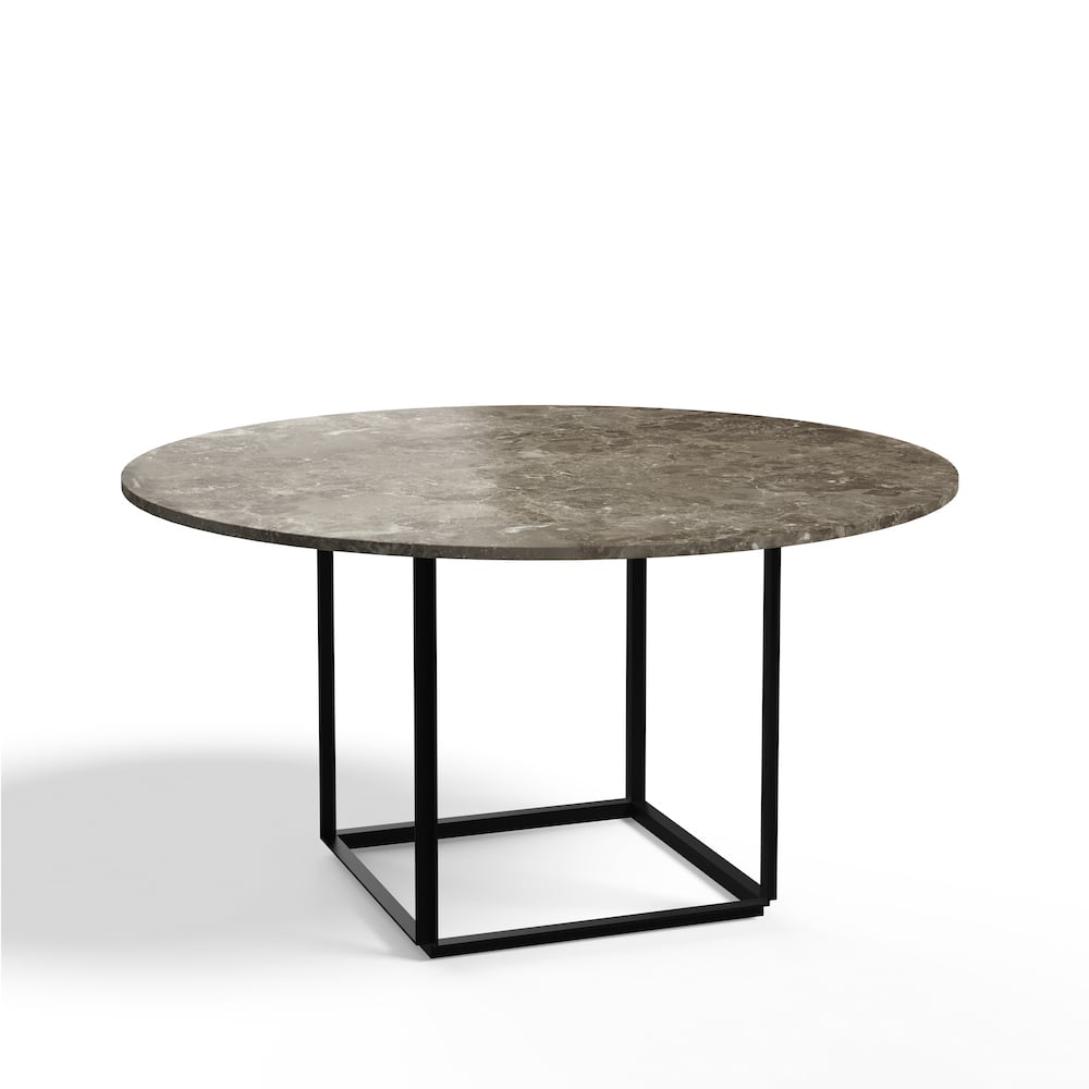 New Works Florence round dining table Gris du marais marble. ø145 cm. black stand