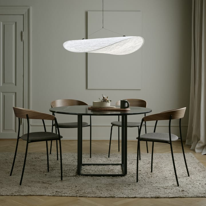 Florence round dining table, Gris du marais marble. ø145 cm. black stand New Works