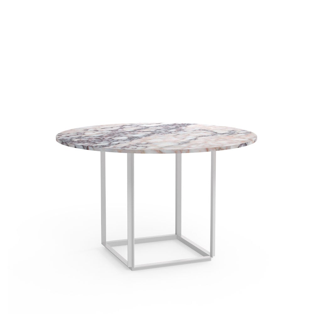 New Works Florence round dining table White viola marble. ø120 cm. white stand