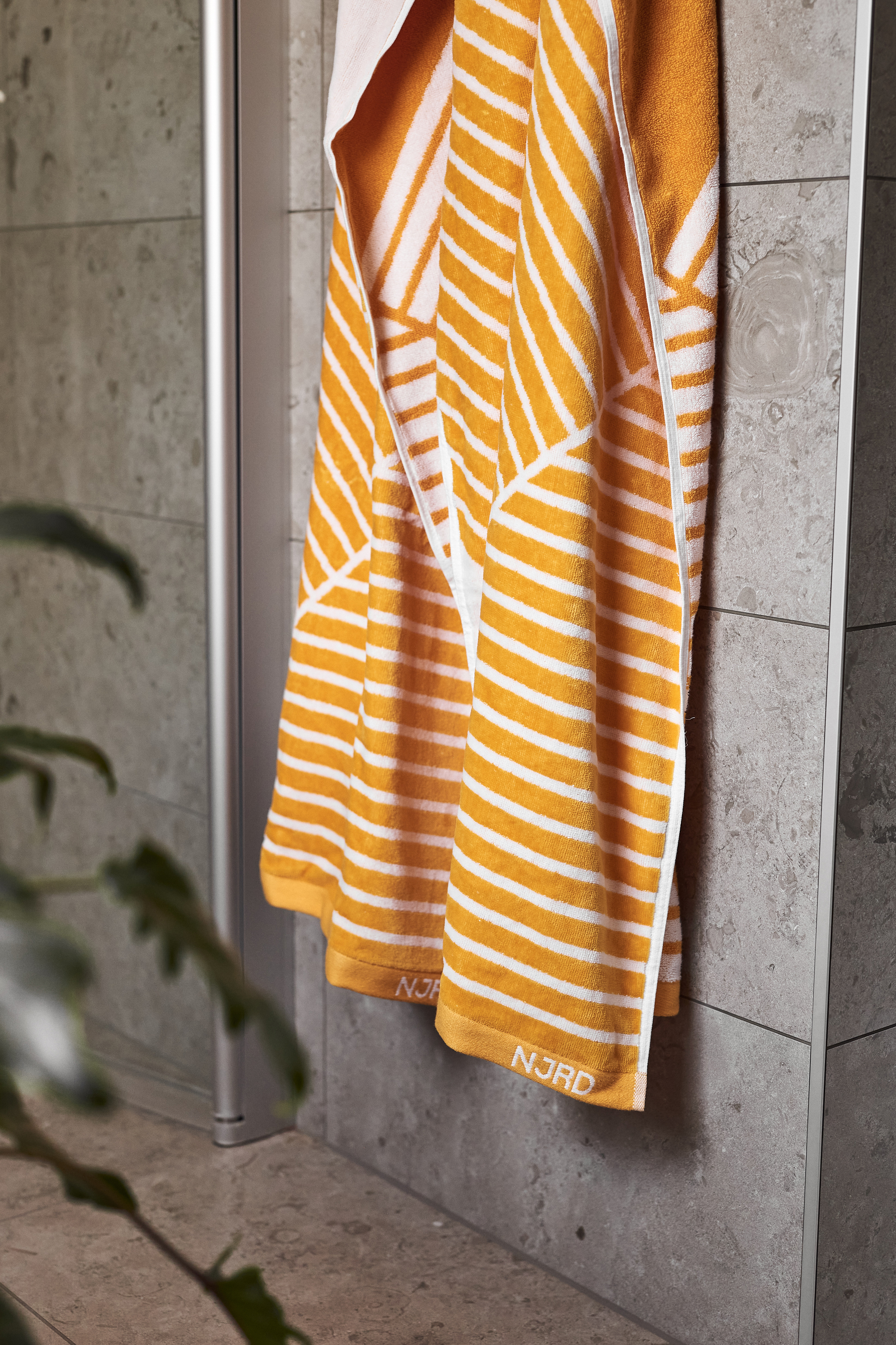 Yellow and white 2024 striped bath towels