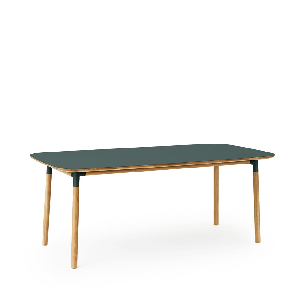 Normann Copenhagen Form dining table Green. oak legs. 95x200 cm