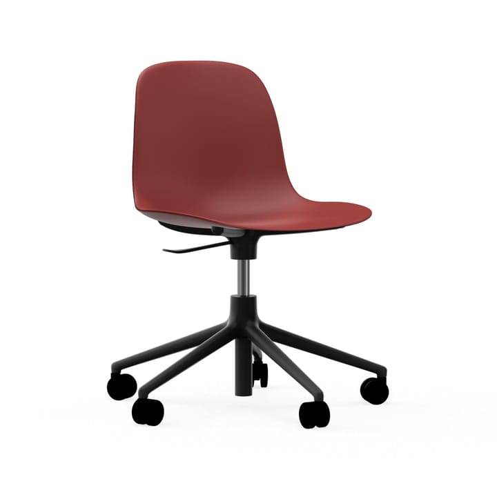 Form swivel chair, 5W office chair, Red, black aluminium, wheels Normann Copenhagen