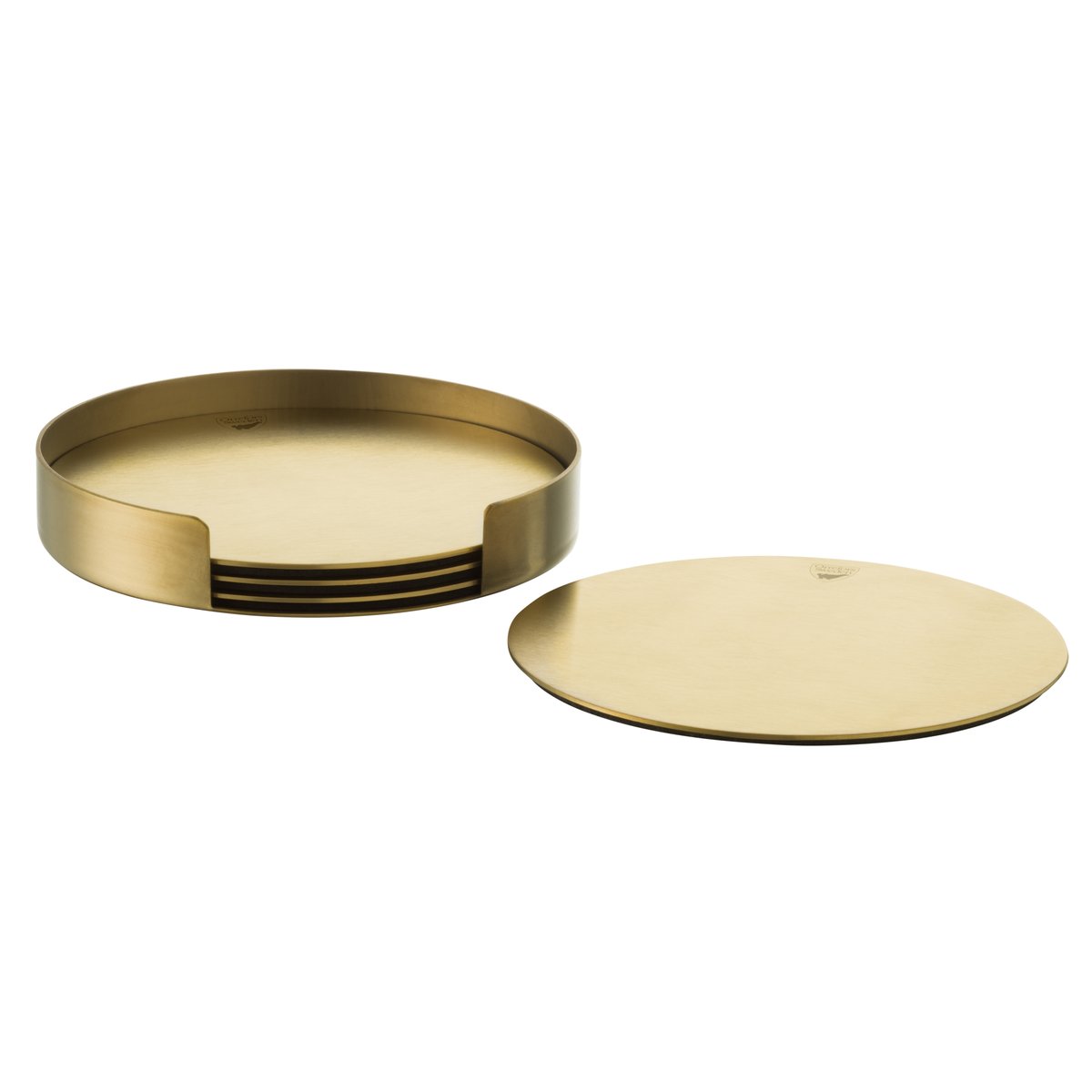 Orrefors Peak coaster with holder 4-pack Brass | Scandinavian Design | Coasters | Gold-coloured