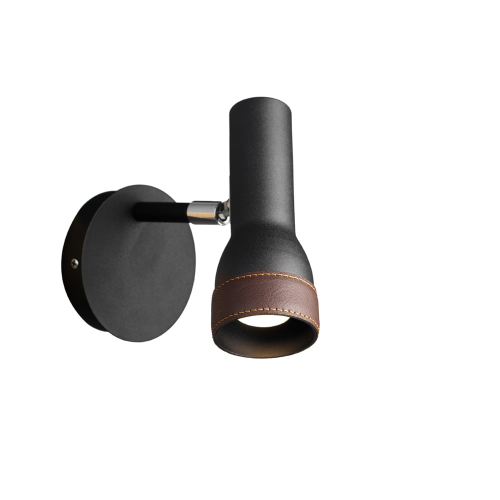 Örsjö Belysning Talk wall lamp Black, brown leather