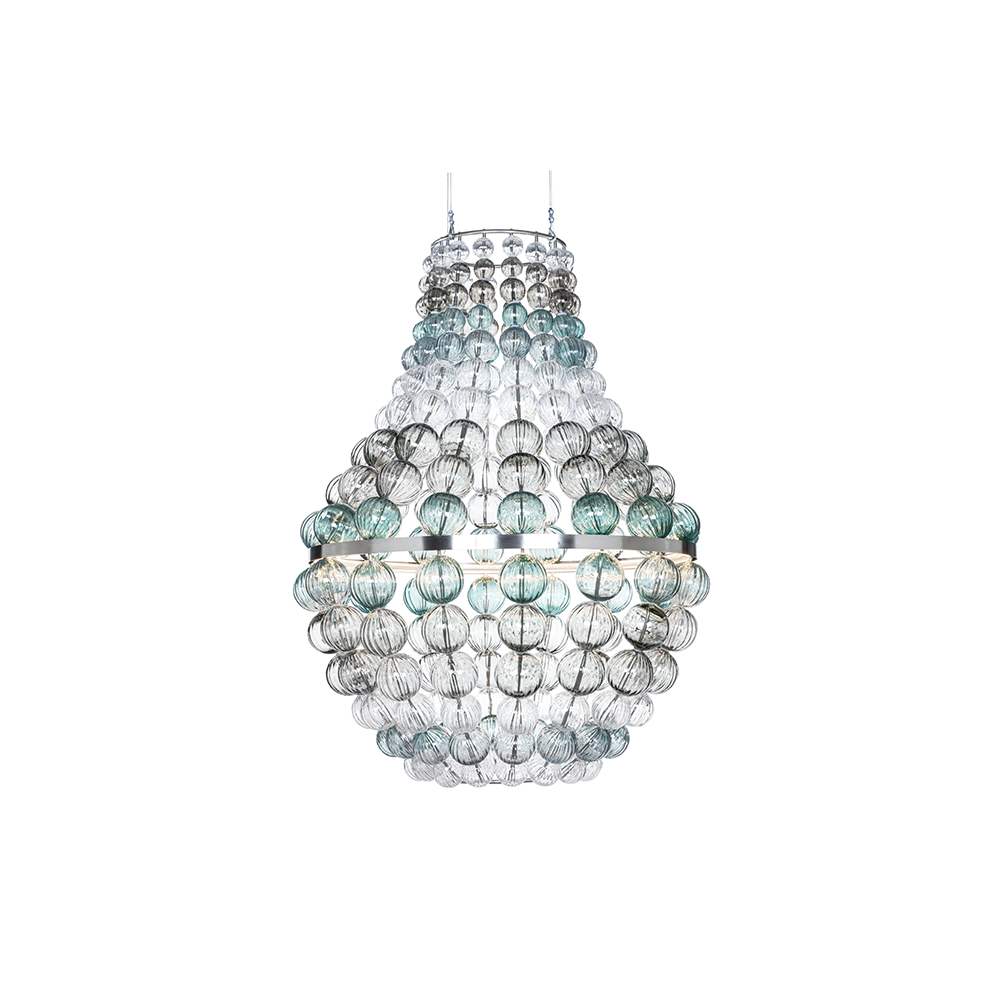 Örsjö Belysning The Crown chandelier Stainless steel, green, smoke-coloured & clear glass