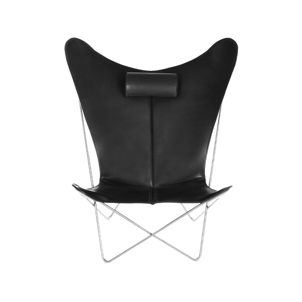 OX Denmarq KS Chair bat armchair Leather black. stainless steel stand