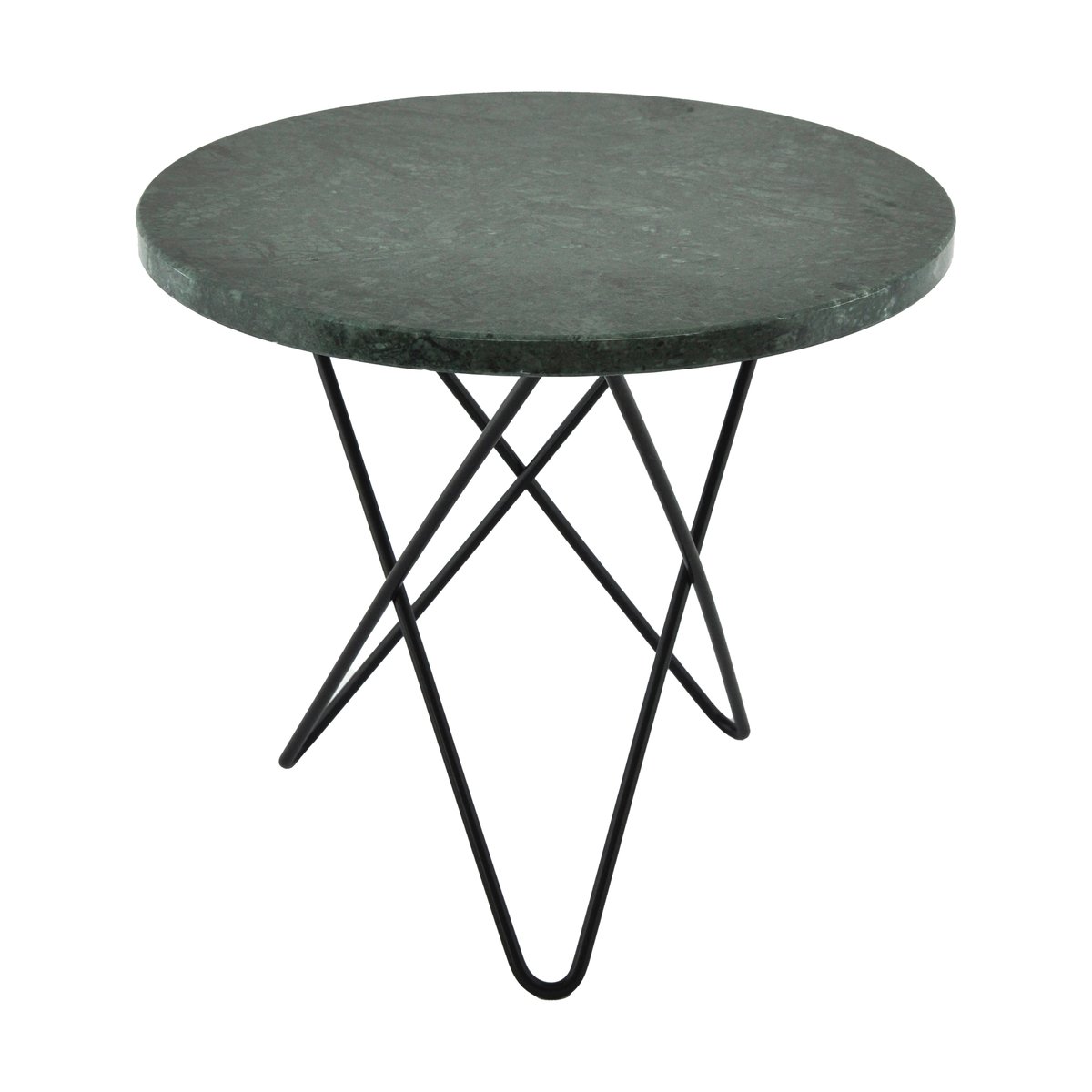 OX Denmarq Mini O side table Ø40 H37. black undercarriage green marble