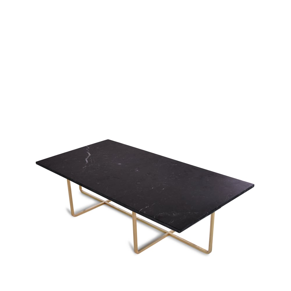 OX Denmarq Ninety coffee table rectangular marble marquina. brass stand