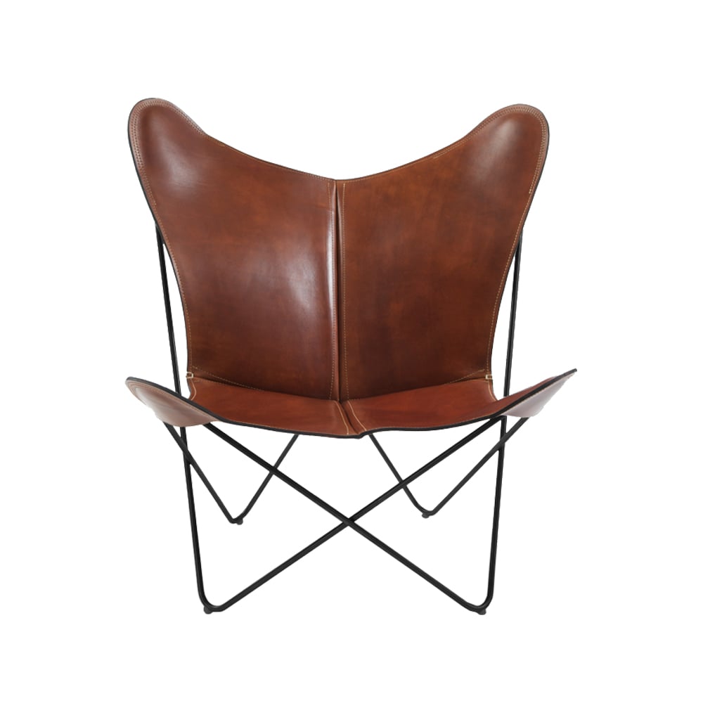 OX Denmarq Papillon bat arm chair leather cognac. black stand